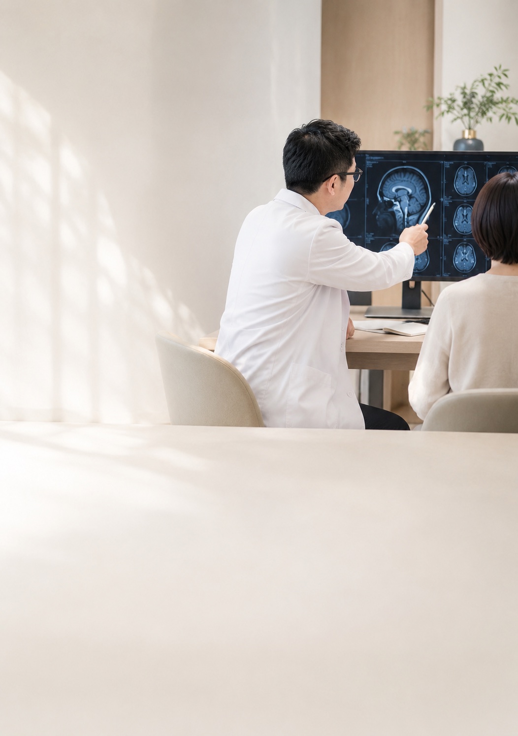専門医が脳ドックの検査結果を説明しているイメージ
