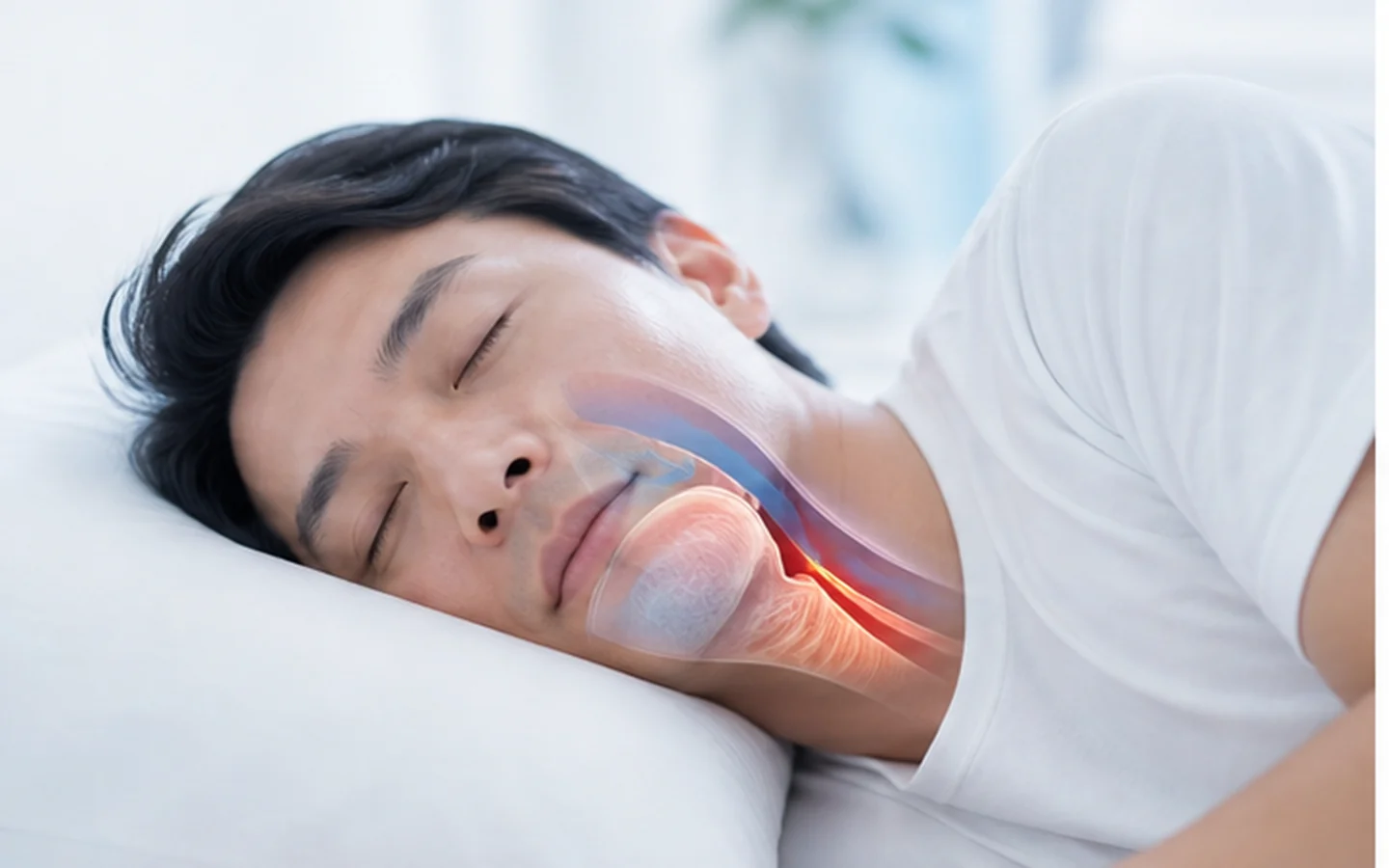 睡眠時無呼吸で気道が狭くなる様子のイメージ