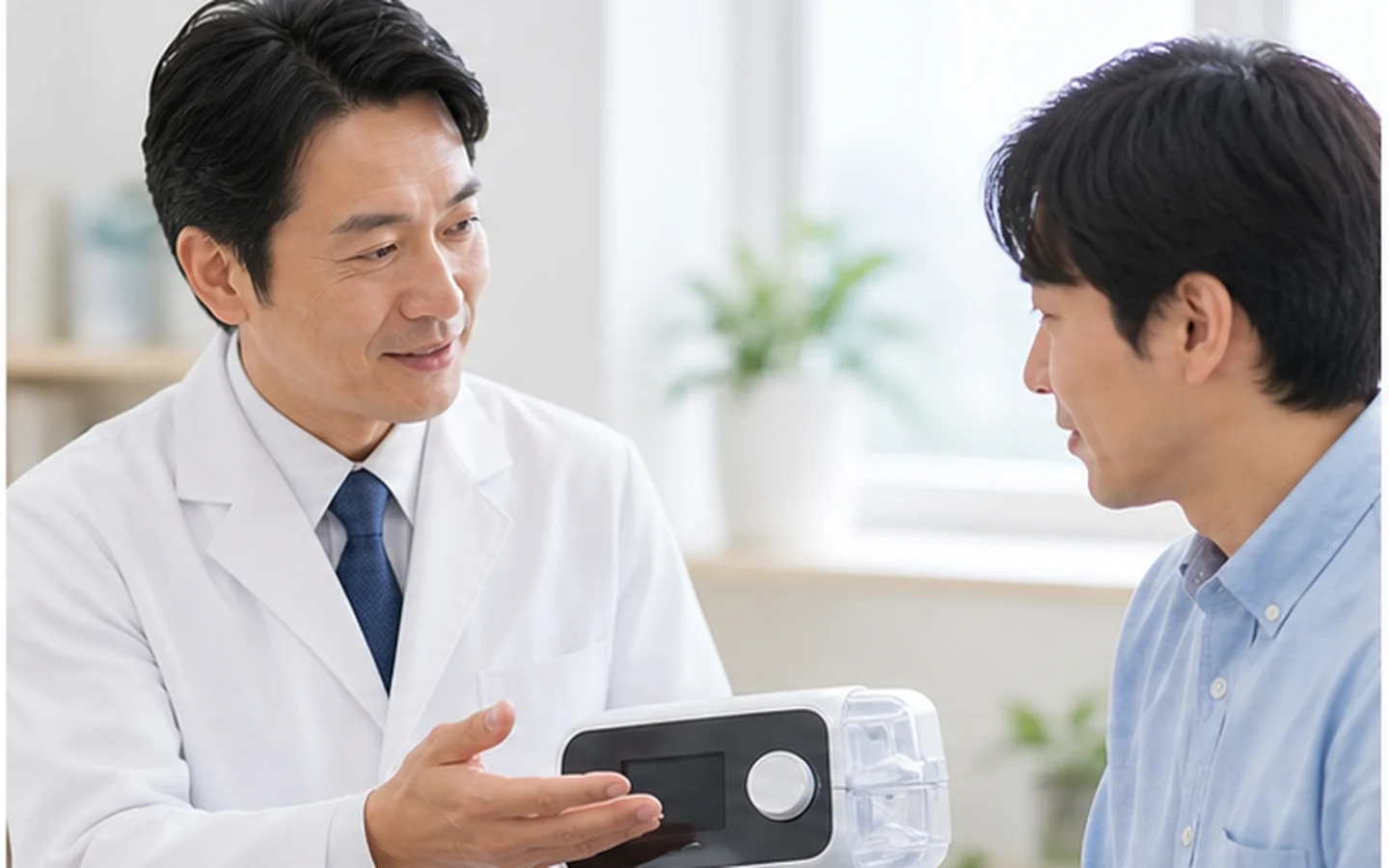 CPAP機器を医療者が確認しているイメージ