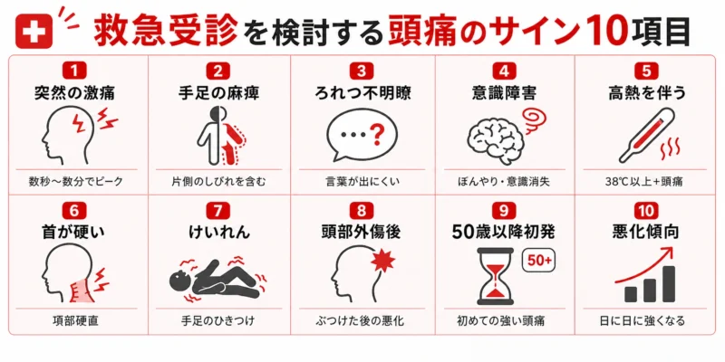 救急受診を検討する頭痛のサイン10項目